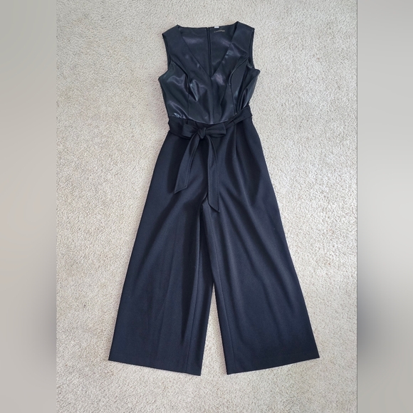 Calvin Klein Pants - Calvin Klein Belted Jumpsuit Black Dressy Event Career Wear Size 6 Faux Leather